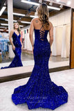 Prom Dress 2025 Stunning Royal Blue Sequin Mermaid Prom Dress with Spaghetti Strap and Corset Back 22228-unique elegant Prom Dresses-Royal Blue-Custom Size-vigocouture