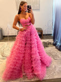 Prom Dress 2025 Stunning Ruffled Prom Dresses with Slit Strapless Tiered Formal Gown 24045-unique elegant Prom Dresses-Pink-Custom Size-vigocouture