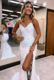 Prom Dress 2025 Stunning Sequin Mermaid Prom Dress with Slit, Feathers, and Spaghetti Straps 22185-unique elegant Prom Dresses-Black-Custom Size-vigocouture