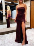 Prom Dresses 2025 to impress Stunning Sequin Mermaid Prom Dresses 2025 with Spaghetti Strap & Slit – 25114-vigocouture-Burgundy-Custom Size-vigocouture