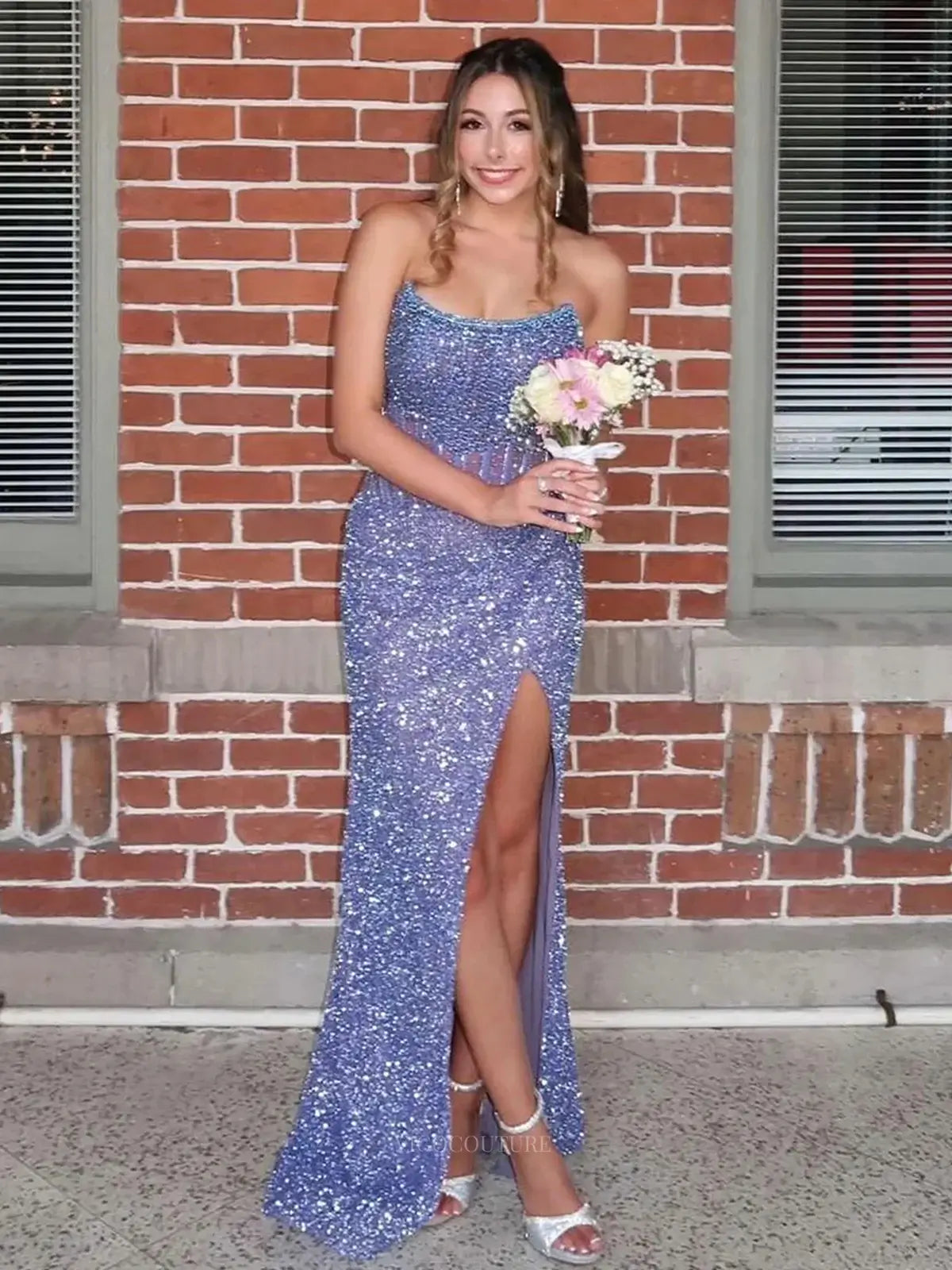 Prom Dresses 2025 to impress Stunning Sequin Mermaid Prom Dresses with Slit & Beaded Sheer Bodice – 25123-vigocouture-Dusty Blue-Custom Size-vigocouture