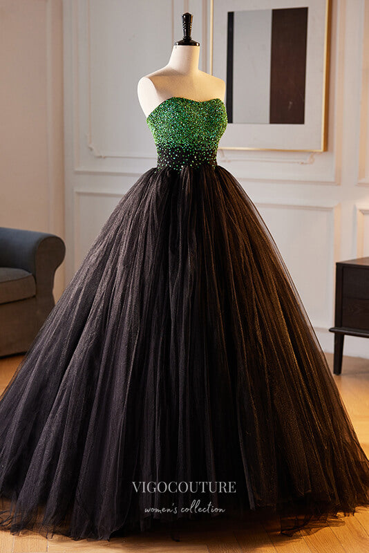 Stunning Strapless Beaded Prom Dress Pleated Tulle Formal Gown 22270 – vigocouture