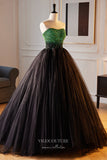 Prom Dress 2025 Stunning Strapless Beaded Prom Dress Pleated Tulle Formal Gown 22270-unique elegant Prom Dresses-Black-Custom Size-vigocouture