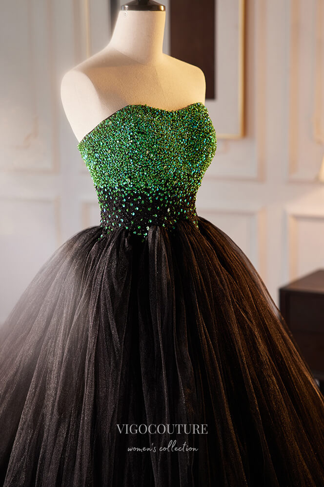 Prom Dress 2025 Stunning Strapless Beaded Prom Dress Pleated Tulle Formal Gown 22270-unique elegant Prom Dresses-Black-Custom Size-vigocouture