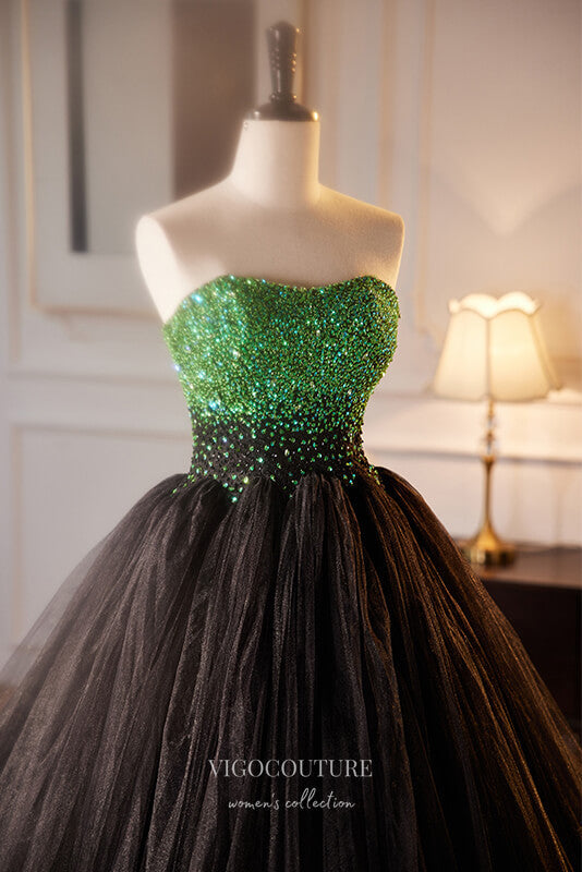 Prom Dress 2025 Stunning Strapless Beaded Prom Dress Pleated Tulle Formal Gown 22270-unique elegant Prom Dresses-Black-Custom Size-vigocouture