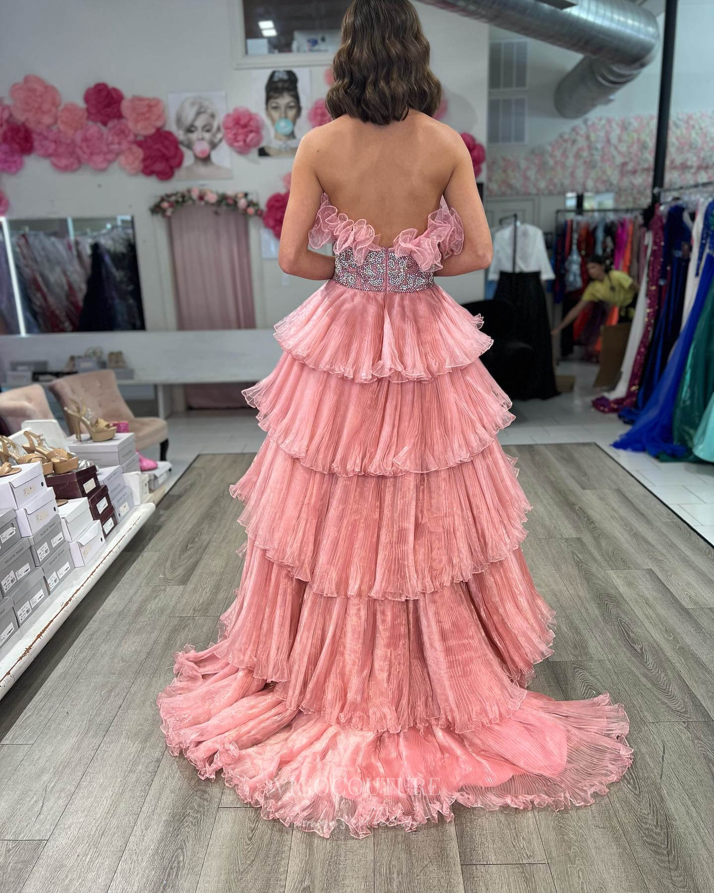 Prom Dress 2025 Stunning Tiered Ruffled Prom Dresses Beaded Waist Layered Formal Gown 24355-unique elegant Prom Dresses-Dusty Pink-Custom Size-vigocouture