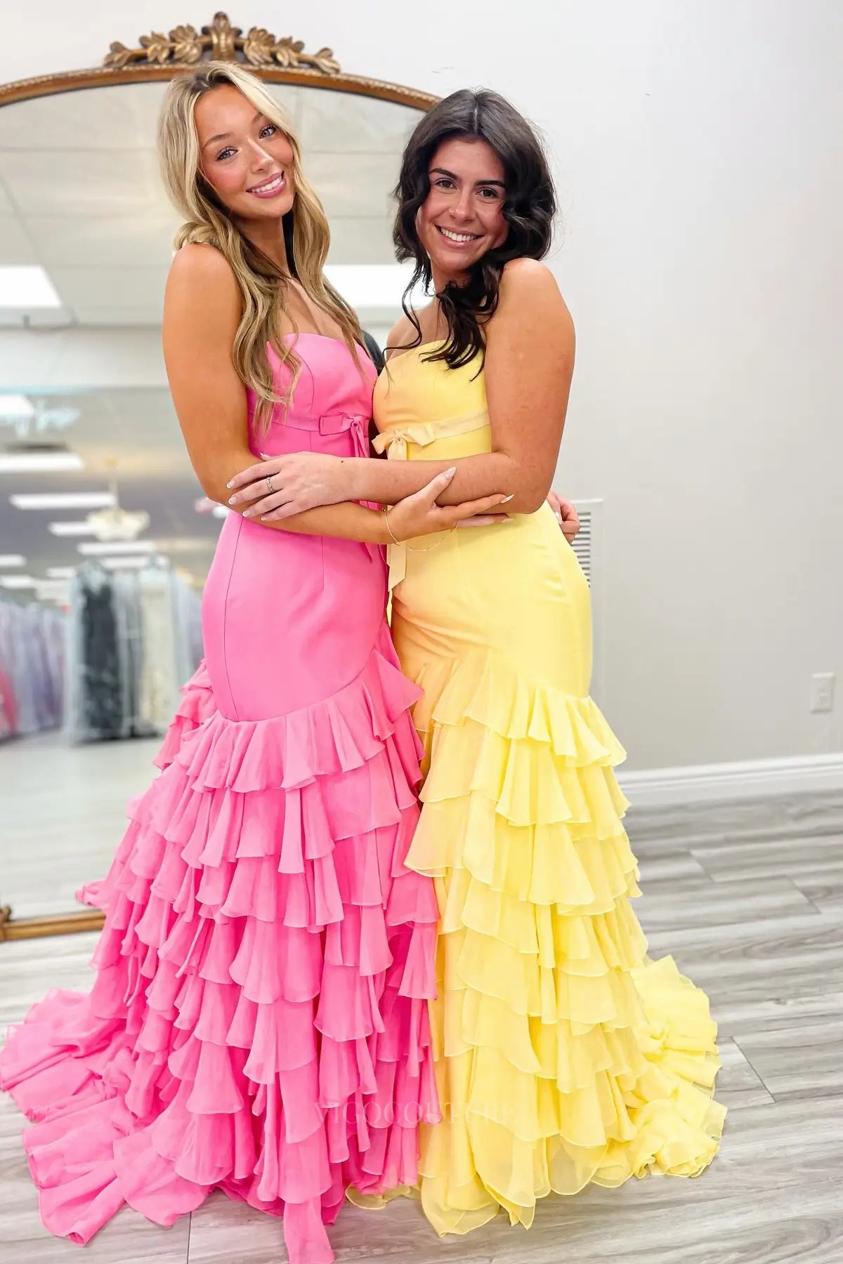 Prom Dresses 2025 to impress Sweet Ruffle Prom Dress with Strapless Bow Bodice and High Slit – 26169-vigocouture-vigocouture