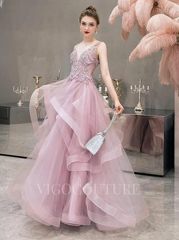 Prom Dress 2025 Tiered Beaded Evening Dresses A-line Prom Dresses 20099-unique elegant Prom Dresses-Blush-US2-vigocouture