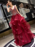 Prom Dress 2025 Tiered Beaded Evening Dresses A-line Prom Dresses 20099-unique elegant Prom Dresses-Red-US2-vigocouture