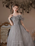 Prom Dress 2025 Tiered Off the Shoulder Tulle Prom Dress 20741-unique elegant Prom Dresses-Grey-US2-vigocouture