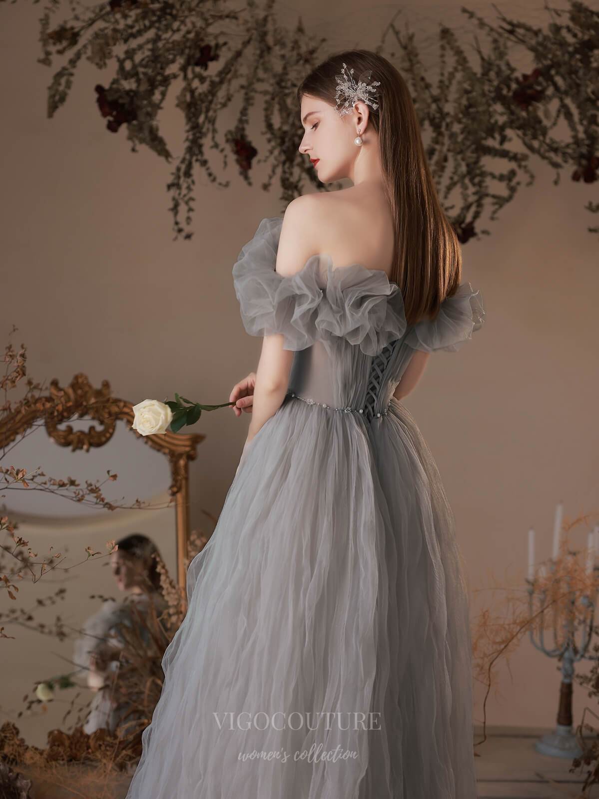 off shoulder tulle dress Tiered Off the Shoulder Tulle Prom Dress 20741 – vigocouture