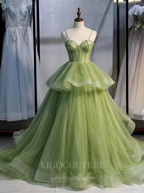 Prom Dress 2025 Tiered Prom Dress 2022 Spaghetti Strap Party Dress 20557-unique elegant Prom Dresses-Olive-US2-vigocouture