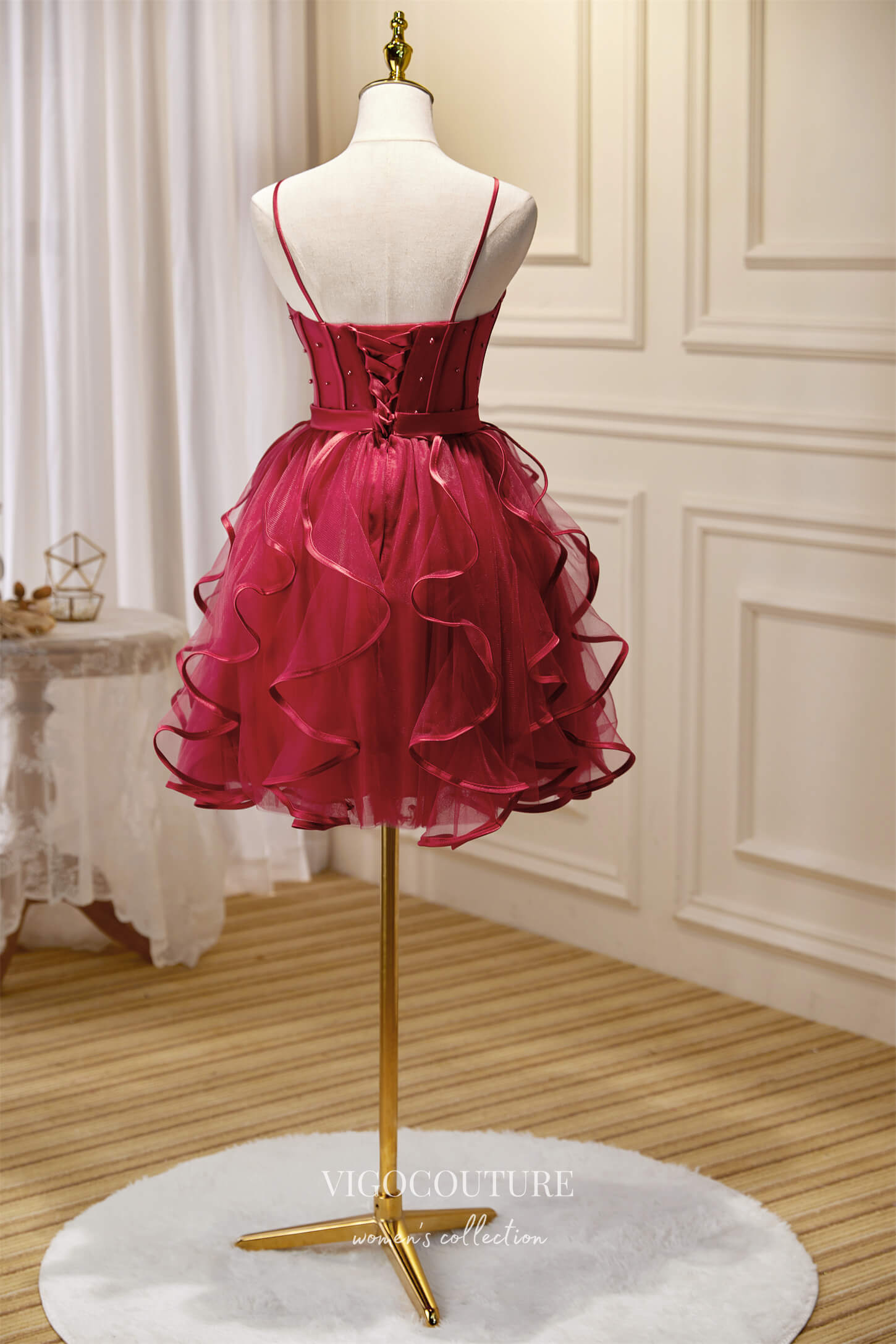 Tiered Spaghetti Strap Homecoming Dresses Beaded Short Prom Dresses hc131 Burgundy / US0 Tiered Spaghetti Strap Homecoming Dresses Beaded Short Prom Dresses hc131 Burgundy / US0