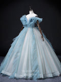 Prom Dress 2025 Tiered Tulle Prom Dresses Off the Shoulder Formal Dresses 21351-unique elegant Prom Dresses-Light Blue-Custom Size-vigocouture