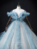 Prom Dress 2025 Tiered Tulle Prom Dresses Off the Shoulder Formal Dresses 21351-unique elegant Prom Dresses-Light Blue-Custom Size-vigocouture