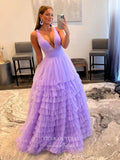 Prom Dress 2025 Tulle Tiered Prom Dresses A-Line Plunging V-Neck Formal Dresses 21553-unique elegant Prom Dresses-Lavender-US2-vigocouture