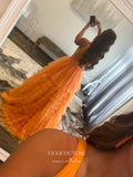 Prom Dress 2025 Tulle Tiered Prom Dresses A-Line Plunging V-Neck Formal Dresses 21553-unique elegant Prom Dresses-Orange-US2-vigocouture