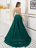 Prom Dress 2025 V-Neck Beaded Satin Prom Dress 20282-unique elegant Prom Dresses-Green-US2-vigocouture