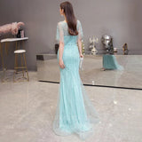 Prom Dress 2025 V-neck Mermaid Prom Dresses Short Sleeve Beaded Evening Dresses 20075-unique elegant Prom Dresses-Tiffany-US2-vigocouture