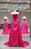 Prom Dresses 2025 to impress Velouria - Strapless Fuchsia Satin Prom Dress-vigocouture-Fuchsia-Custom Size-vigocouture