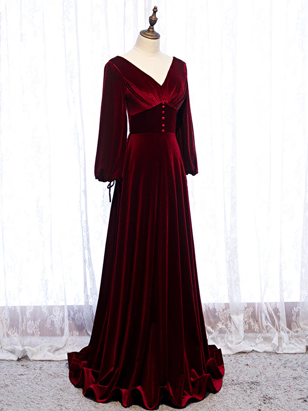 Prom Dress 2025 Velvet Long Sleeve V-Neck Prom Dress 20903-unique elegant Prom Dresses-Black-Custom Size-vigocouture