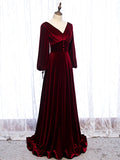 Prom Dress 2025 Velvet Long Sleeve V-Neck Prom Dress 20903-unique elegant Prom Dresses-Black-Custom Size-vigocouture