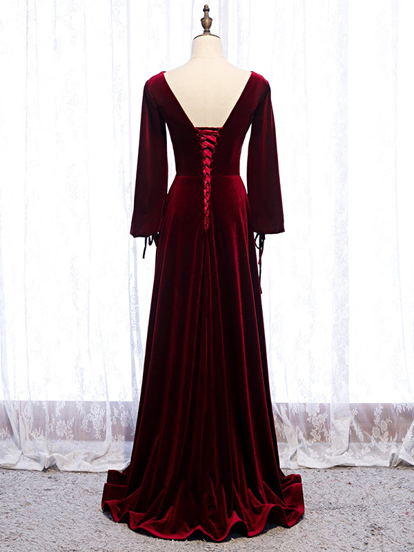 Prom Dress 2025 Velvet Long Sleeve V-Neck Prom Dress 20903-unique elegant Prom Dresses-Black-Custom Size-vigocouture