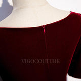 Prom Dress 2025 Velvet Mermaid Prom Dress 2022 Square Neck Short Sleeve Prom Gown-unique elegant Prom Dresses-Burgundy-US2-vigocouture