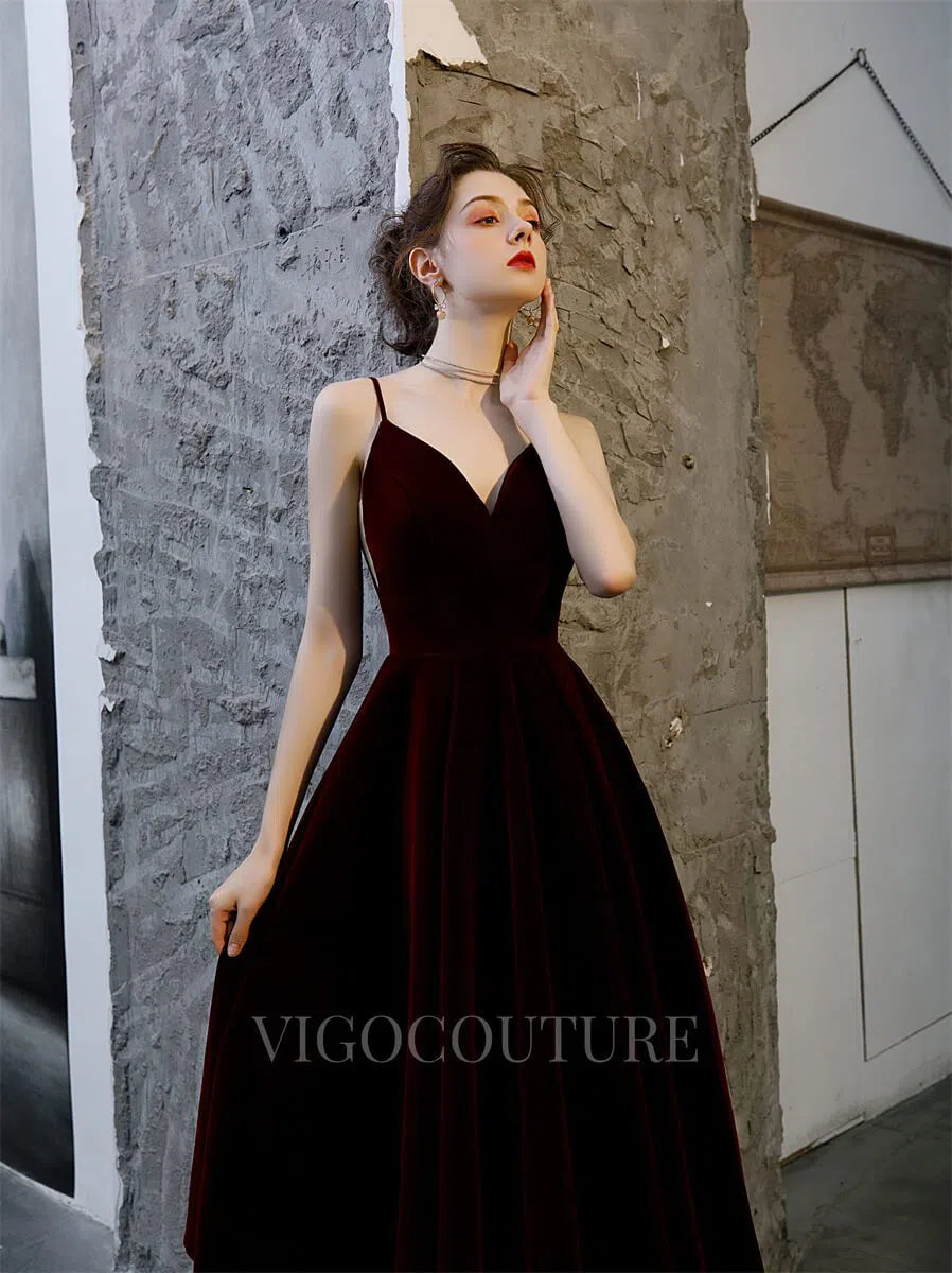 Prom Dress 2025 Velvet Prom Dresses Mid-Length Formal Dresses 20209-unique elegant Prom Dresses-Dark Red-US2-vigocouture