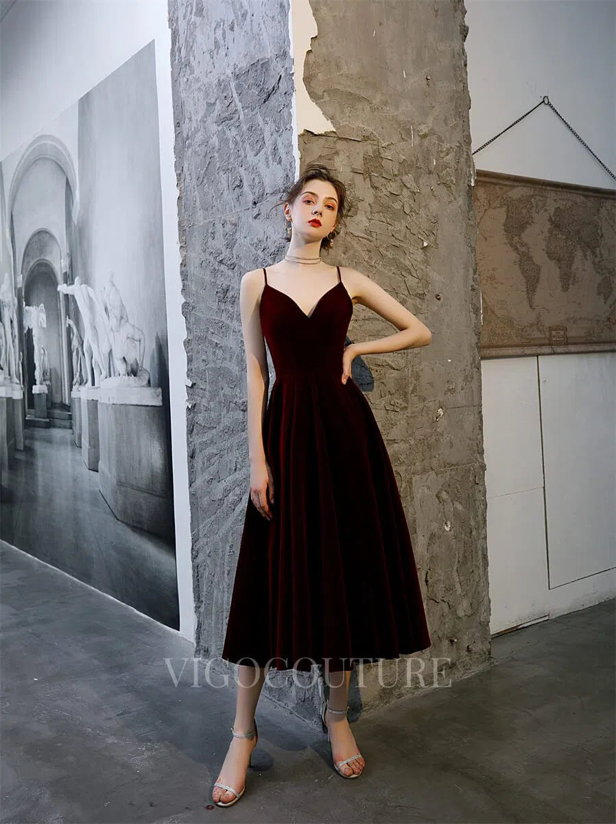 Velvet Prom Dresses Mid-Length Formal Dresses 20209 Dark Red / Custom Size Velvet Prom Dresses Mid-Length Formal Dresses 20209 Dark Red / Custom Size