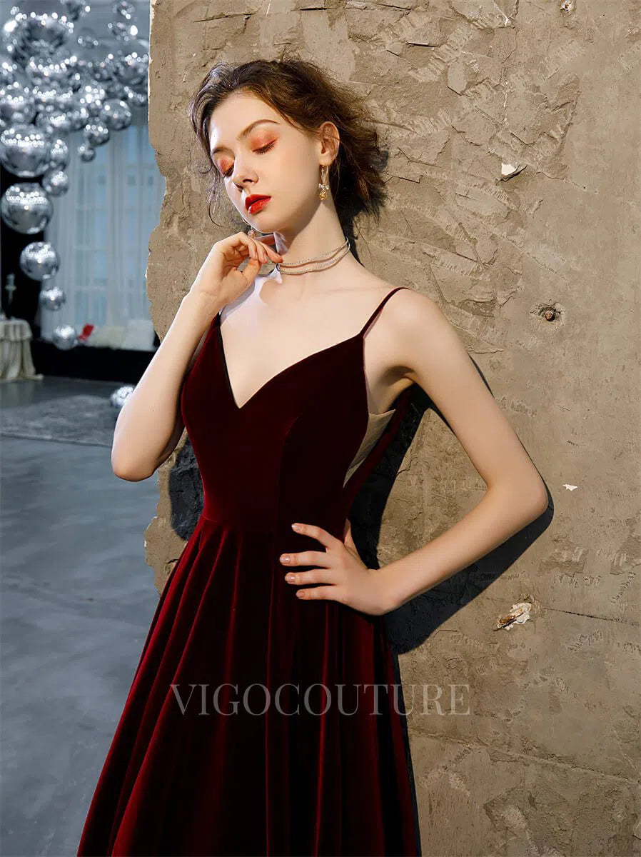 Prom Dress 2025 Velvet Prom Dresses Mid-Length Formal Dresses 20209-unique elegant Prom Dresses-Dark Red-US2-vigocouture