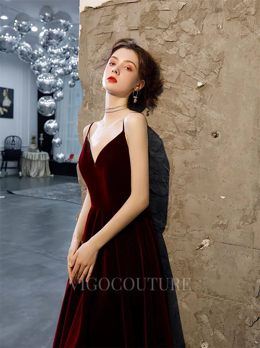 Prom Dress 2025 Velvet Prom Dresses Mid-Length Formal Dresses 20209-unique elegant Prom Dresses-Dark Red-US2-vigocouture