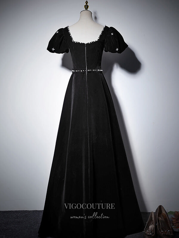 Velvet Puffed Sleeve Prom Dresses Square Neck Formal Dresses 21063 vigocouture Velvet Puffed Sleeve Prom Dresses Square Neck Formal Dresses 21063 vigocouture