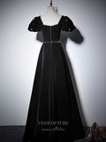 Prom Dress 2025 Velvet Puffed Sleeve Prom Dresses Square Neck Formal Dresses 21063-unique elegant Prom Dresses-Black-US2-vigocouture