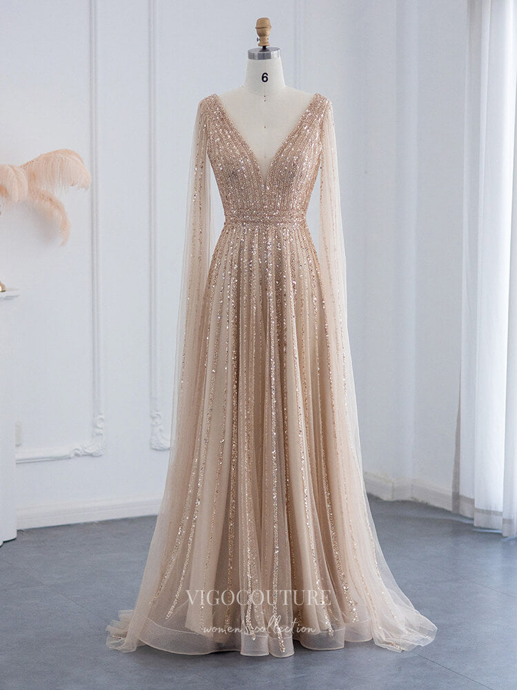 Vintage Beaded Prom Dresses Cape Sleeve 1920s Evening Dress 22128 vigocouture Vintage Beaded Prom Dresses Cape Sleeve 1920s Evening Dress 22128 vigocouture