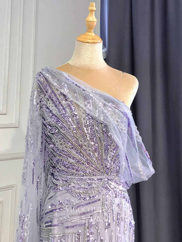Vintage Beaded Prom Dresses with Slit One Shoulder 20s Evening Dresses