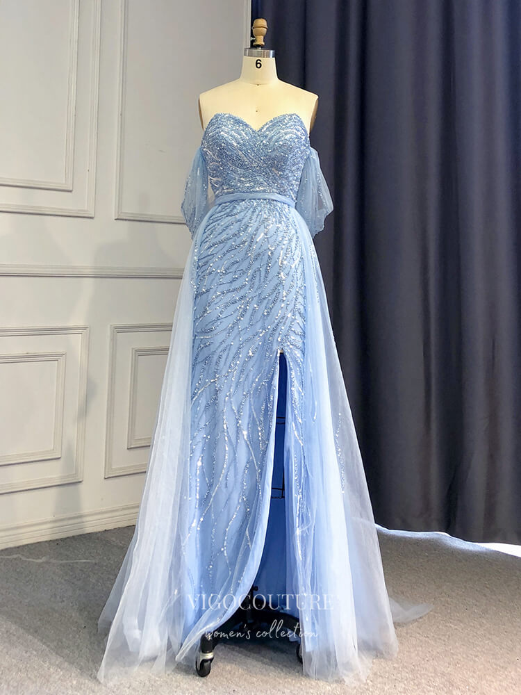 vintage off the shoulder prom dress Vintage Beaded Prom Dresses with Slit Overskirt Formal Dresses 22079 Light Blue / US12 vintage off the shoulder prom dress Vintage Beaded Prom Dresses with Slit Overskirt Formal Dresses 22079 Light Blue / US12