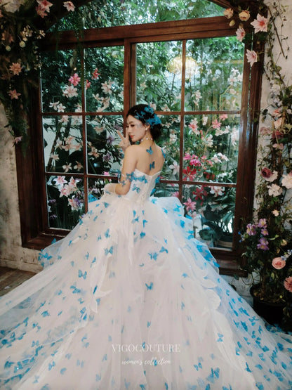 Prom Dresses 2025 to impress Whimsical Blue Butterfly Ball Gown with 3D Appliqué and Layered Tulle Skirt – F005-vigocouture-vigocouture