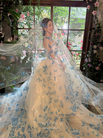 Prom Dresses 2025 to impress Whimsical Blue Butterfly Ball Gown with 3D Appliqué and Layered Tulle Skirt – F005-vigocouture-vigocouture