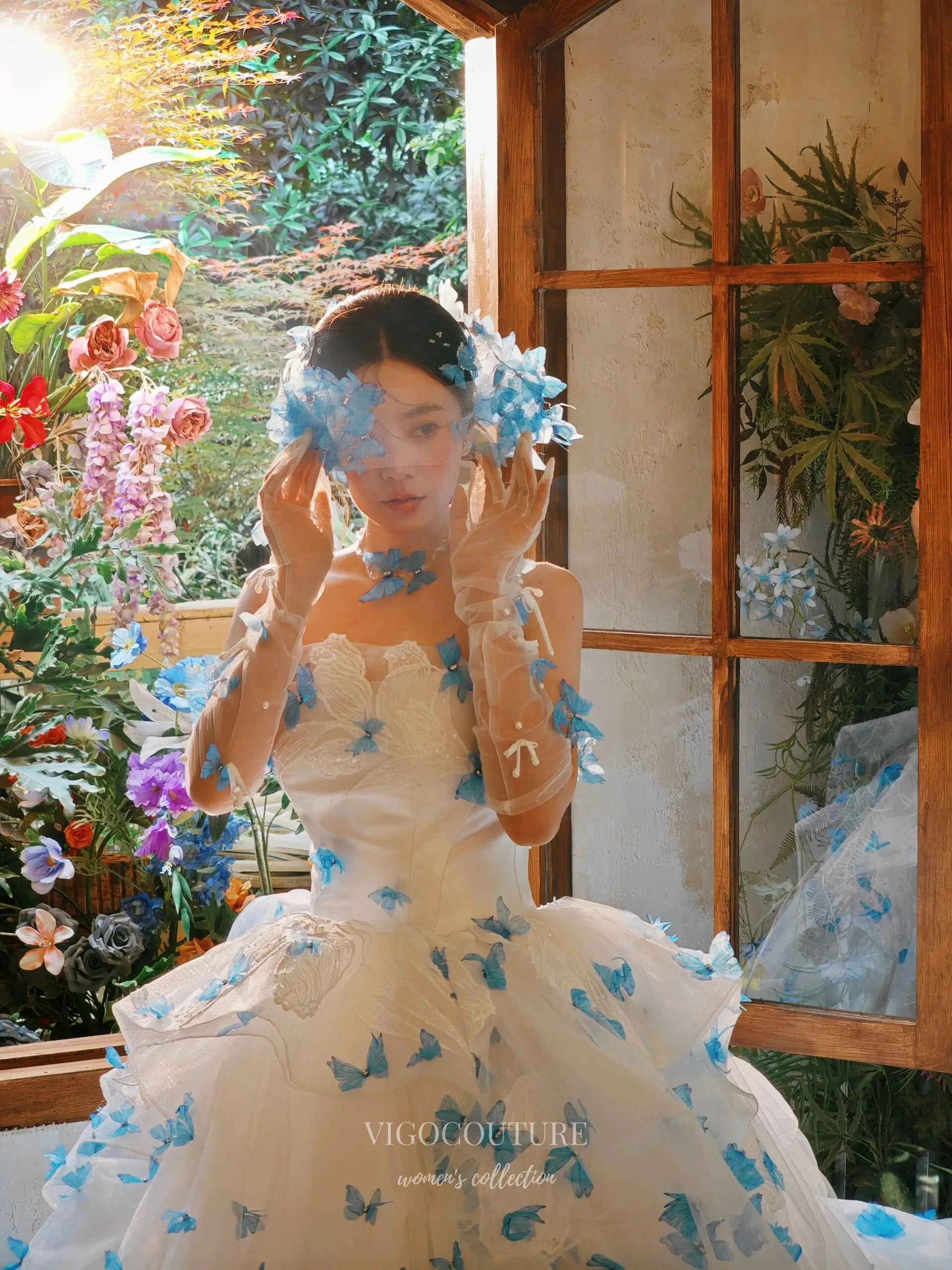 white dress with blue butterflies Princess Daliana Girls Butterfly Party Dress 4 Years / White