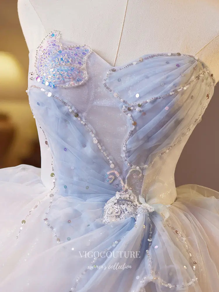 Whimsical Blue & White Tulle Strapless Hoco Dress – Short Fairycore Cocktail Gown – hc474 Light Blue / US6 Whimsical Blue & White Tulle Strapless Hoco Dress – Short Fairycore Cocktail Gown – hc474 Light Blue / US6