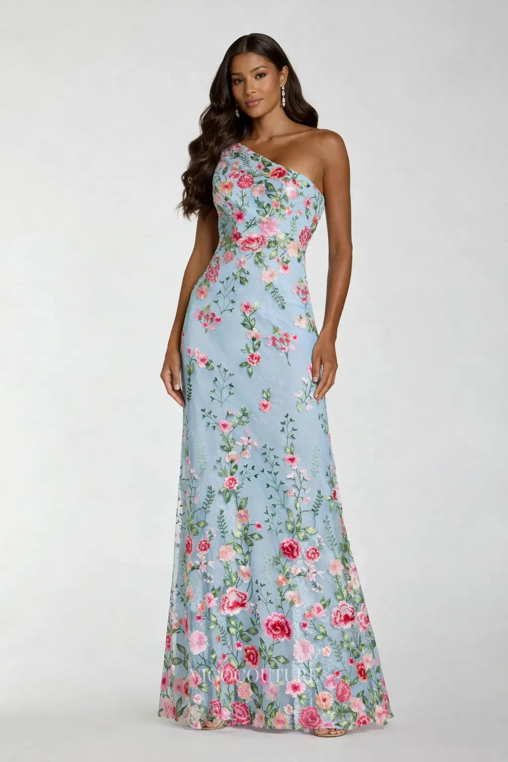 Floral Embroidered One-Shoulder Formal Dress VG001 – vigocouture