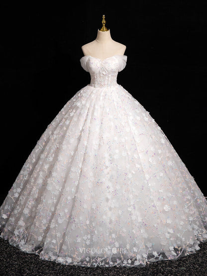 White Floral Tulle Prom Dresses Off the Shoulder Quinceanera Dresses BG042 White Floral Tulle Prom Dresses Off the Shoulder Quinceanera Dresses BG042