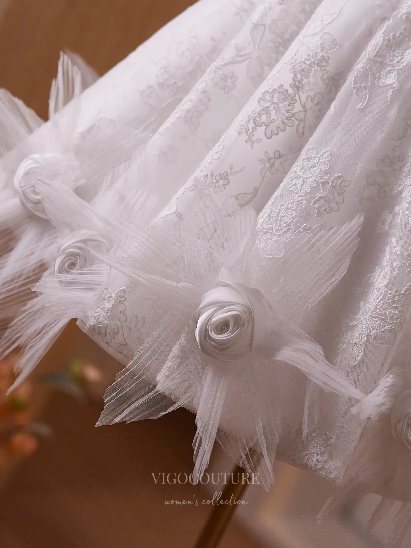 Prom Dresses 2025 to impress White Lace Strapless Mini Dress with Satin Rosette Trim, Sheer Corset Bodice & Lace-Up Back – 26005-vigocouture-vigocouture