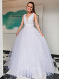 Prom Dress 2025 White Plunging V-Neck Prom Dresses A-Line Tulle Evening Dress 21733-unique elegant Prom Dresses-White-US2-vigocouture