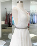 Prom Dress 2025 White Plunging V-Neck Prom Dresses Chiffon A-Line Evening Dress 21698-unique elegant Prom Dresses-White-US2-vigocouture