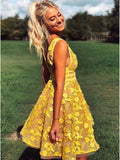 Short Prom Dresses 2025 Yellow 3D Flower Lace Short Prom Dress Homecoming Dress 21001-Prom Dresses-vigocouture-vigocouture