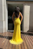 Prom Dress 2025 Yellow Beaded Mermaid Prom Dress with One Shoulder and High Slit 22238-unique elegant Prom Dresses-Yellow-US2-vigocouture