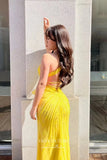 Prom Dress 2025 Yellow Beaded Mermaid Prom Dress with One Shoulder and High Slit 22238-unique elegant Prom Dresses-Yellow-US2-vigocouture