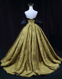 Prom Dresses 2025 to impress Yellow Jacquard Prom Dresses with Puffed Sleeve, Off the Shoulder Quinceanera Dresses SU078-vigocouture-vigocouture